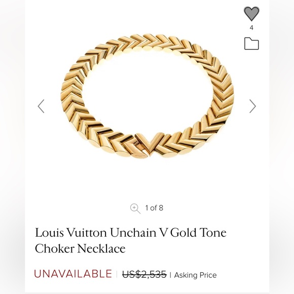 Louis Vuitton Unchain Essential V Gold Tone Choker Necklace - Picture 3 of 9